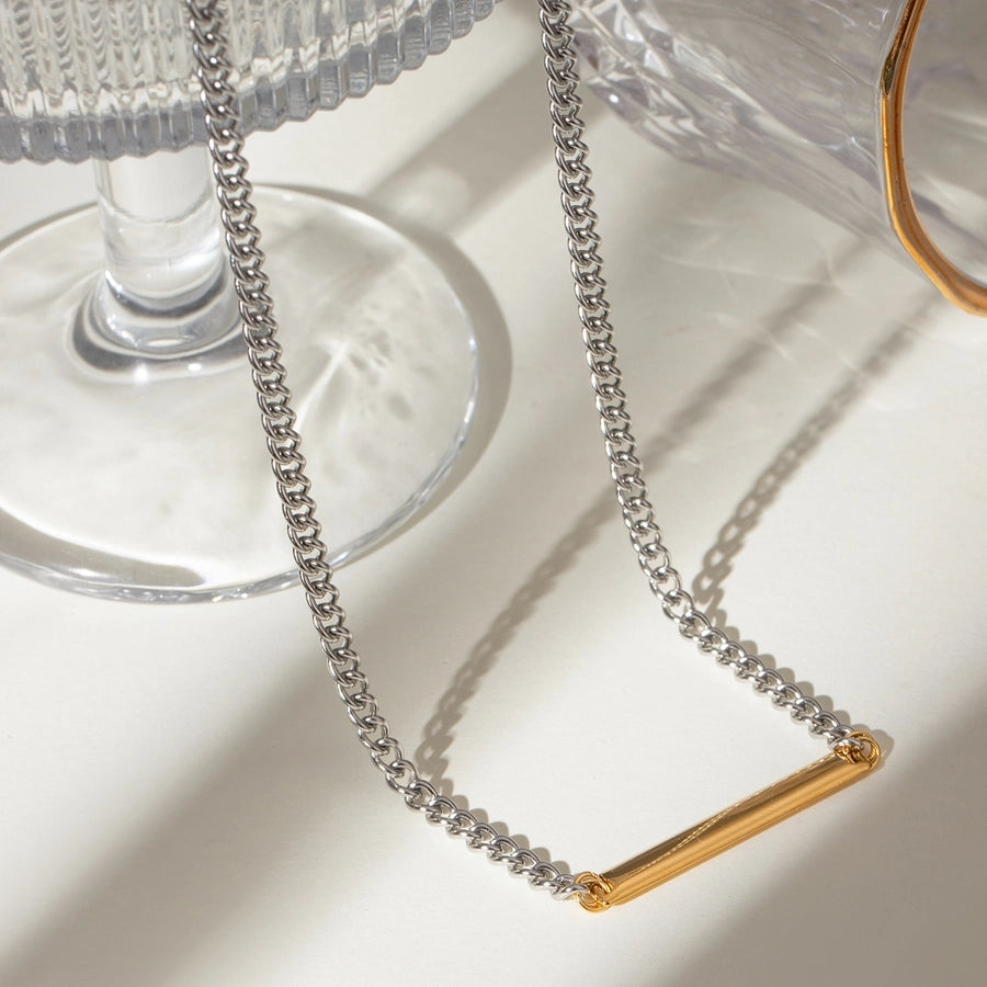 18K Gold Stainless Steel/Steel Color Golden Square Glossy Pendant Color Matching Necklace 405cm