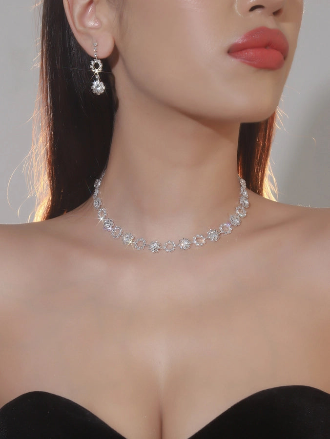 elegant classic style shiny geometric alloy inlay rhinestones women's earrings necklace