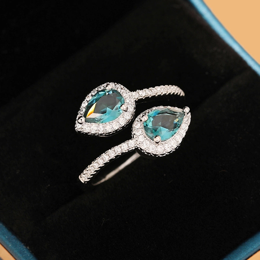 shiny water droplets copper inlay zircon open rings