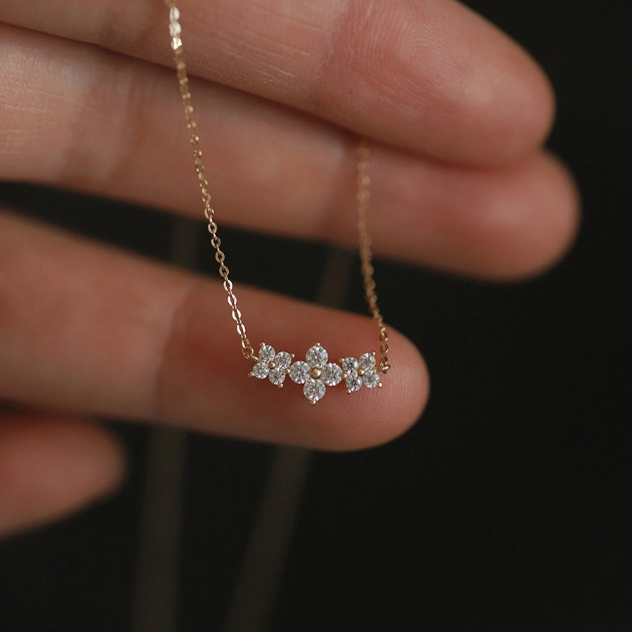 sweet flower sterling silver plating inlay artificial gemstones 14k gold plated pendant necklace