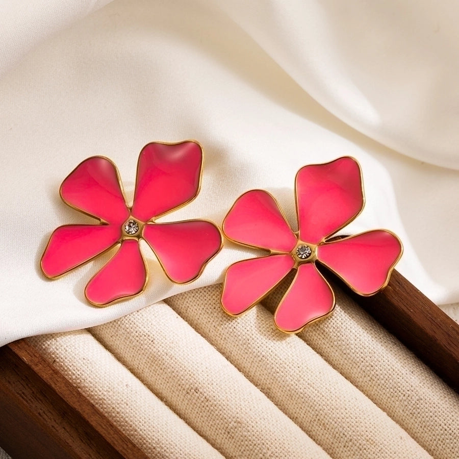1 pair ig style flower enamel stainless steel ear studs