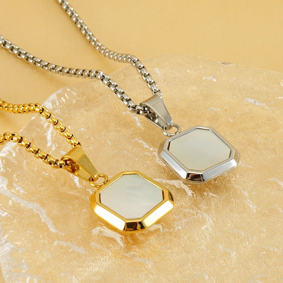 304 Stainless Steel Casual Simple Style Plating Geometric Natural Stone Pendant Necklace