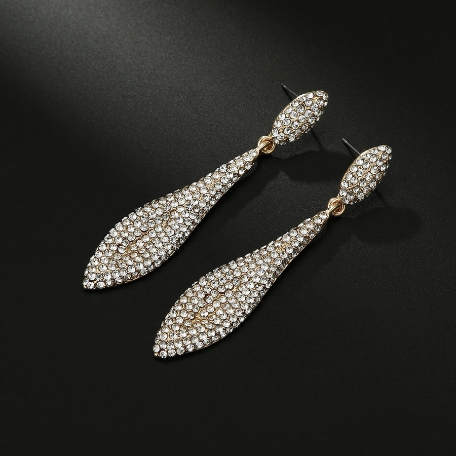 1 pair luxurious water droplets plating inlay alloy rhinestones drop earrings