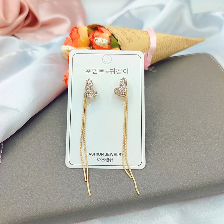 1 pair elegant star tassel heart shape inlay alloy artificial pearls rhinestones glass earrings