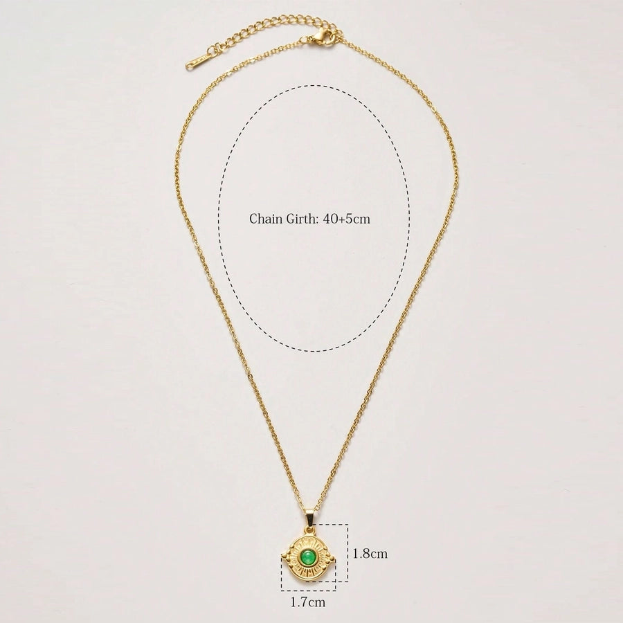 A Stainless Steel Plated 18K Gold Love Blue White Turquoise round Sun Light XINGX Red Turquoise Turquoise Green Natural Stone Pendant Necklace Ornament