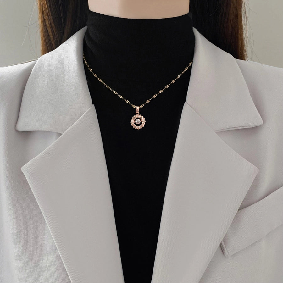 304 Stainless Steel Copper Inlay Heart Shape Rhinestones Pendant Necklace