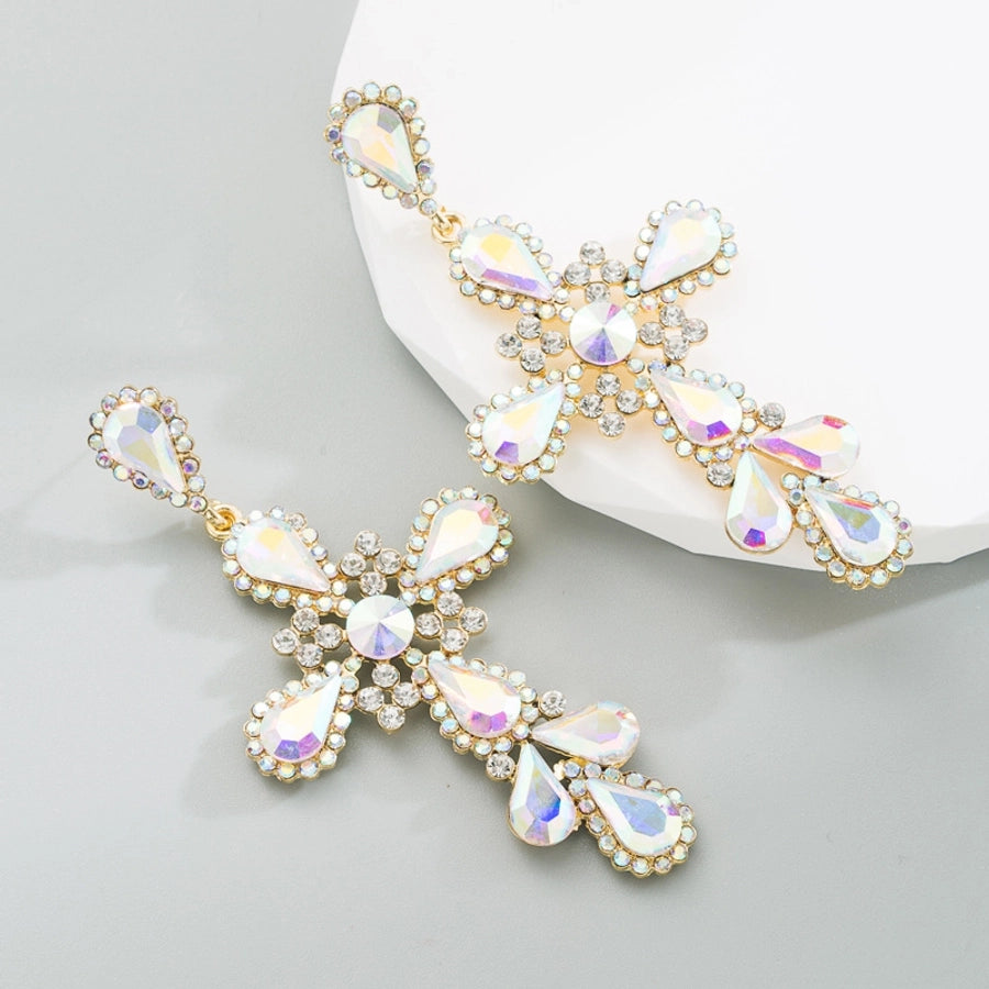fashion cross alloy inlay rhinestone earrings