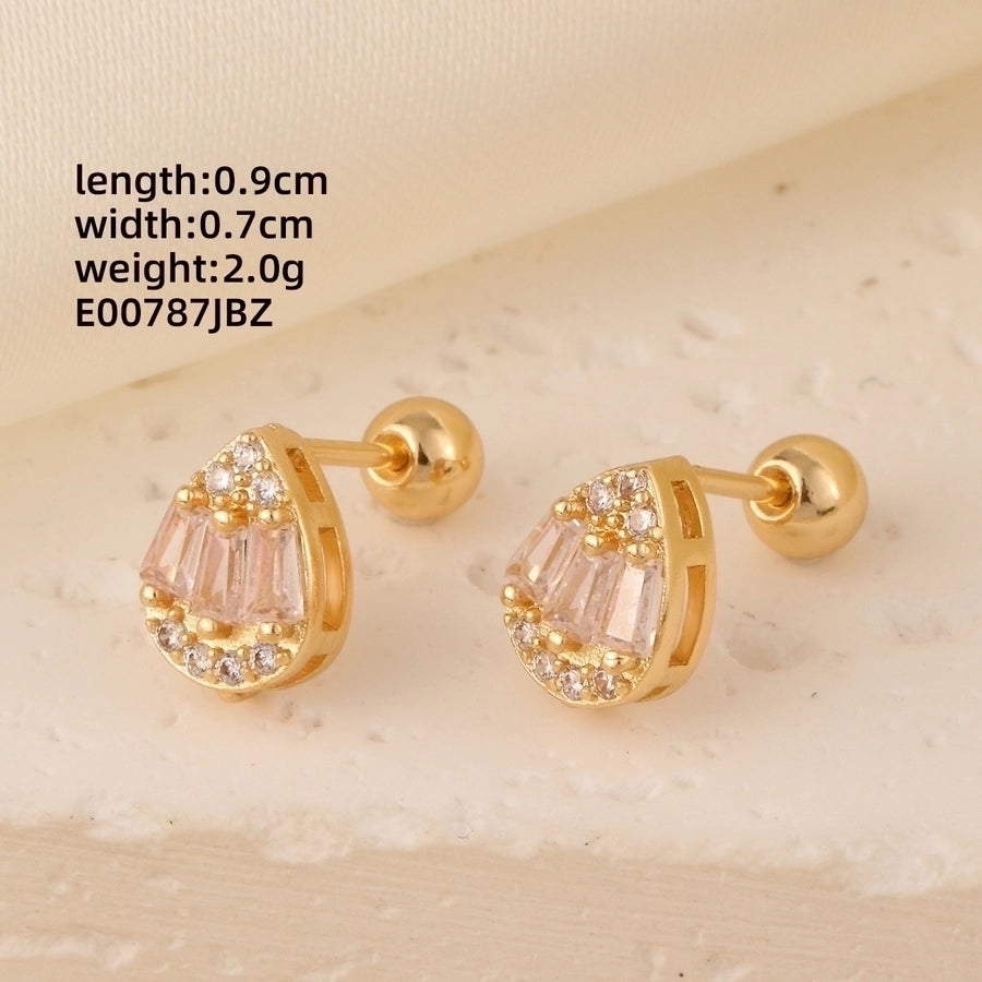 1 Pair Elegant Simple Style Geometric Heart Shape Butterfly Inlay 304 Stainless Steel Copper Zircon Gold Plated Ear Studs
