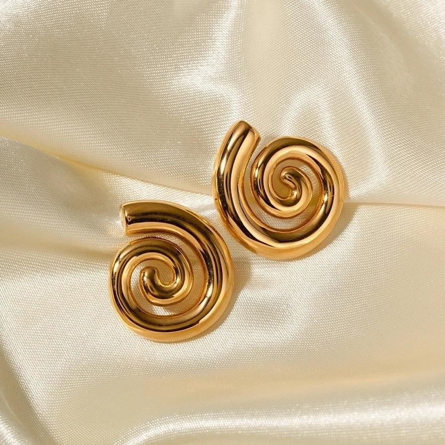 1 Pair IG Style Simple Style Solid Color Spiral 304 Stainless Steel 18K Gold Plated Ear Studs