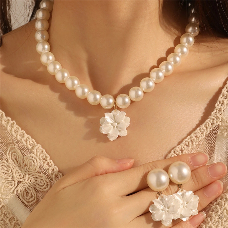 Y2K Elegant Streetwear Flower Alloy Plastic Women's Earrings Necklace Jewelry Set