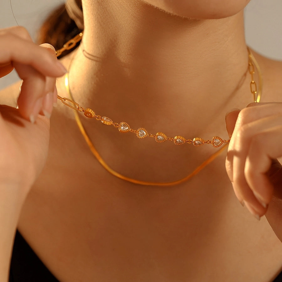 Best Seller in Europe and America Geometric Heart Shape Zircon Clavicle Necklace  Fashion New Stainless Steel 18K Gold Plating Temperament Necklace