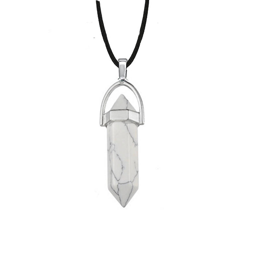 fashion hexagon prism natural stone leather rope pendant necklace 1 piece