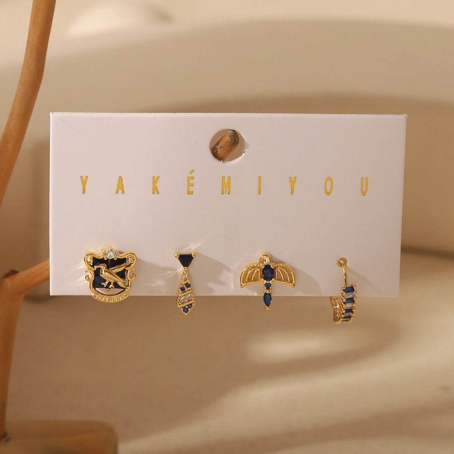 1 Set Yakemiyou Simple Style Cool Style Cartoon Inlay Copper Zircon 14K Gold Plated Earrings