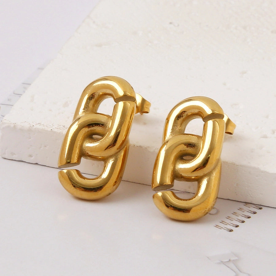Hot Selling Crossed Circle Stainless Steel Earrings Female Furnace Vacuum Vapor Plating 18K Gold Earrings Necklace Suit