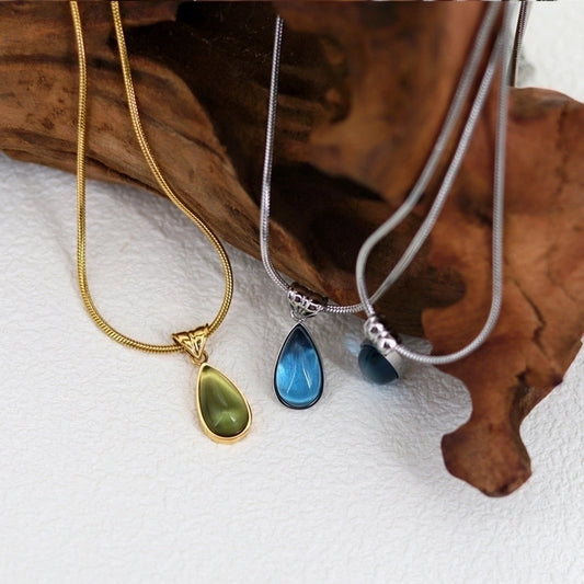 Jewelry Elegant Simple Style Water Droplets 304 Stainless Steel Glass Plating Inlay Pendant Necklace