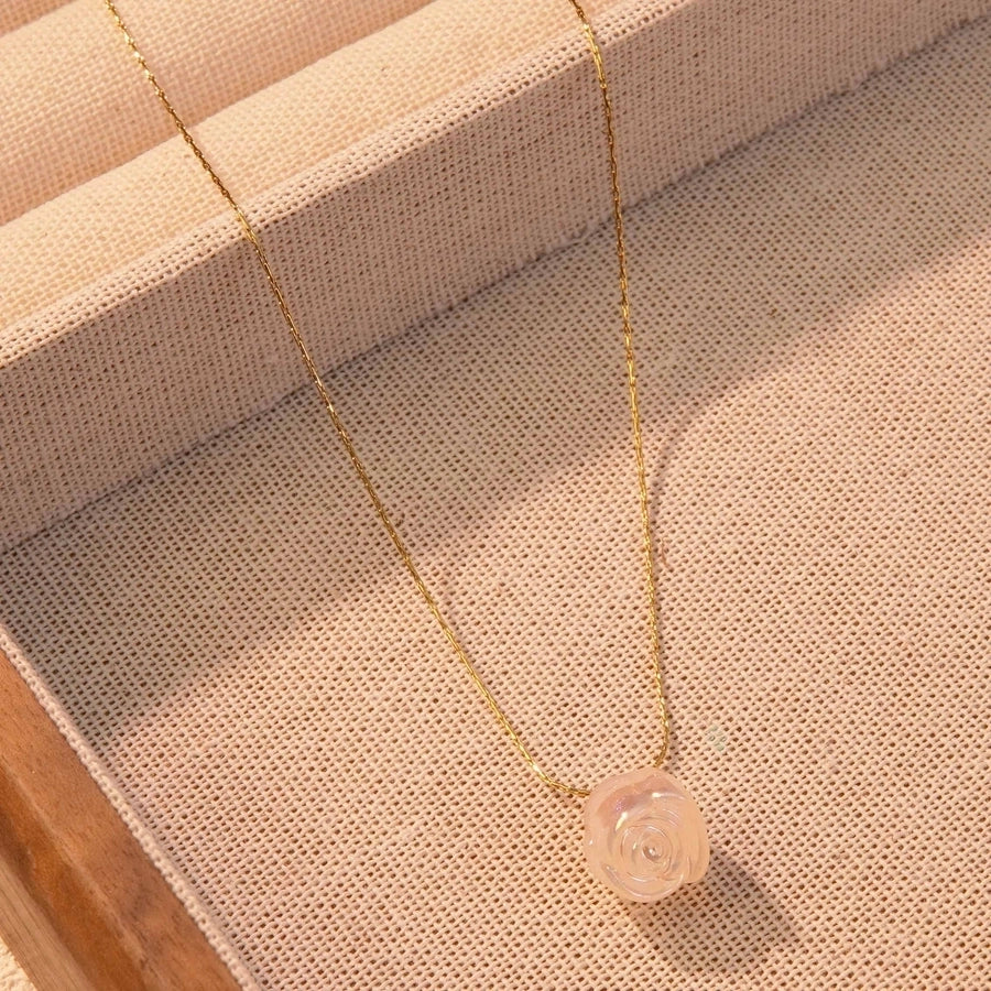 Jewelry Fairy Style Elegant Streetwear Flower 304 Stainless Steel Plastic 18K Gold Plated Chain Inlay Pendant Necklace