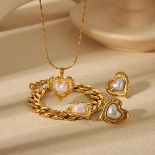 Jewelry French Style Romantic Simple Style Red Heart Solid Color 304 Stainless Steel 18K Gold Plated Bracelets Jewelry Set