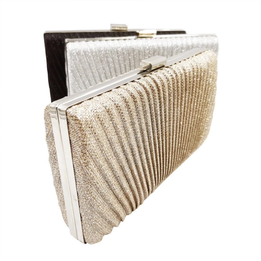 black gold silver pu leather solid color square folds clutch evening bag
