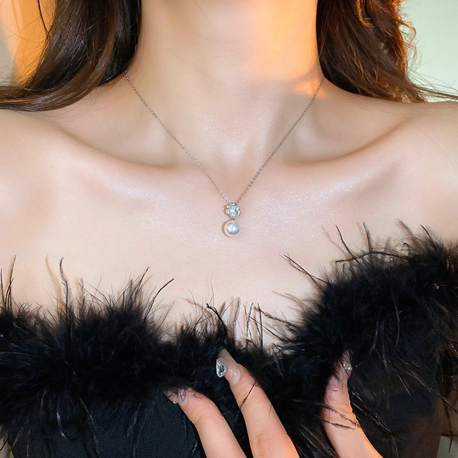 Elegant Simple Style Flower Imitation Pearl Copper Inlay Zircon Women's Earrings Necklace