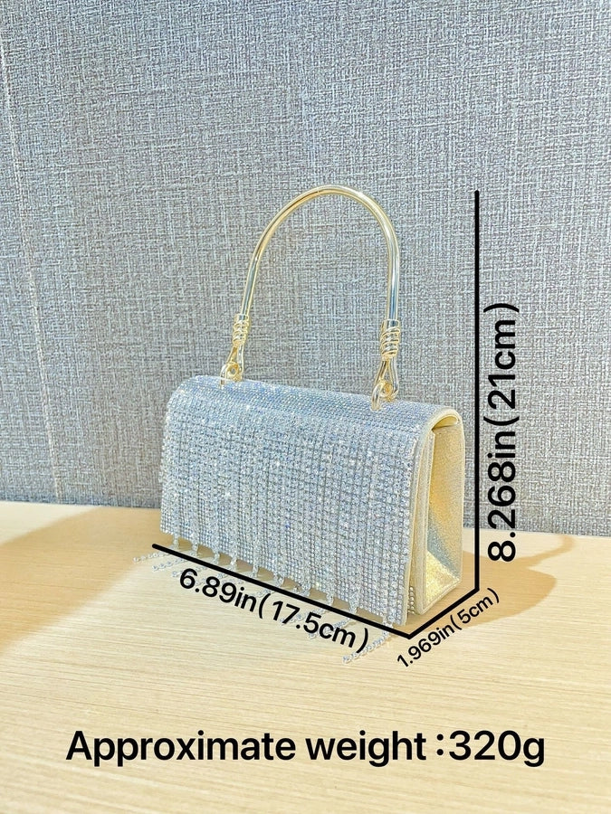 New   Retro Banquet Evening Dress Handbag Handbag Full Diamond Shiny Tassel Shoulder Crossbody Evening Bag