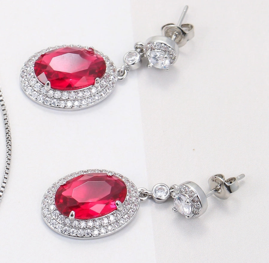 Copper Plating Inlay Oval Zircon Earrings Necklace