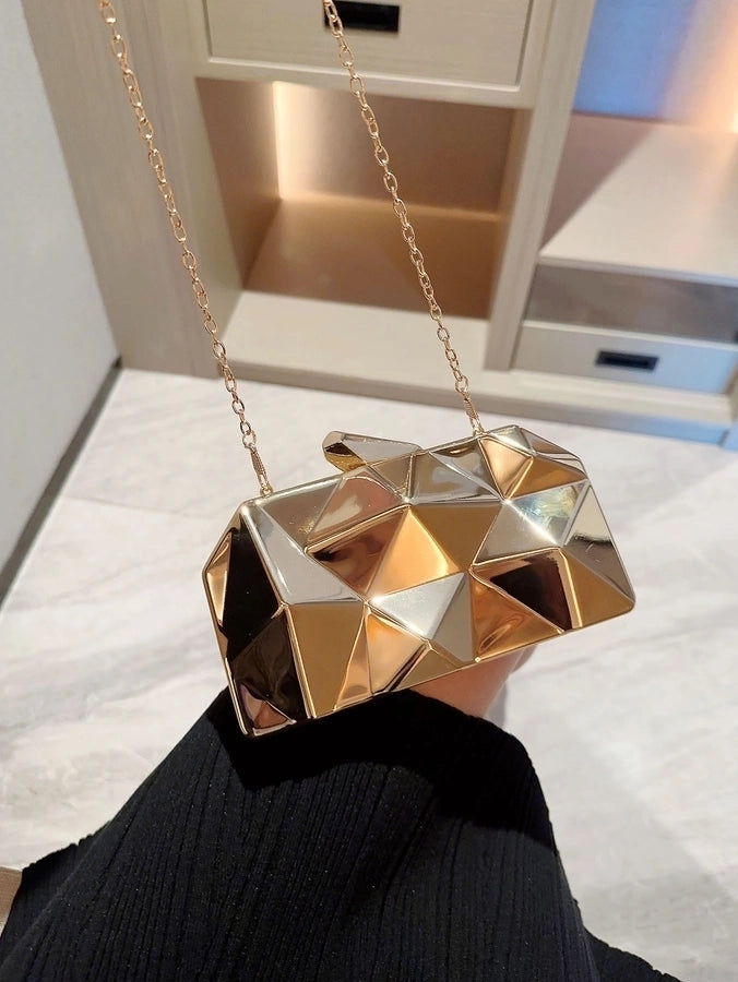 Gold Silver Alloy Solid Color Metal Button Evening Bags