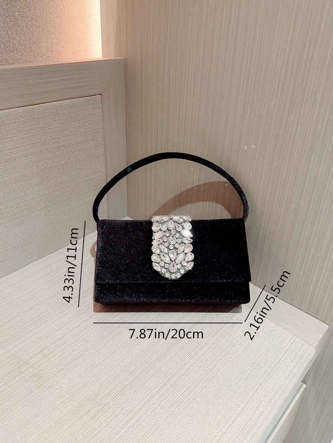 women's suede color block elegant classic style square buckle handbag evening bag