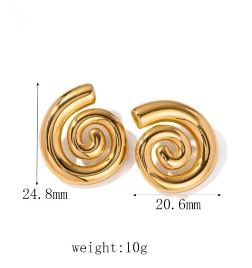 1 Pair IG Style Simple Style Solid Color Spiral 304 Stainless Steel 18K Gold Plated Ear Studs