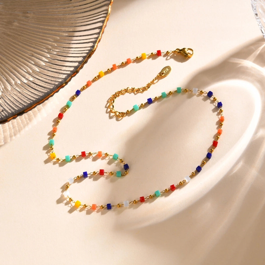 Style Personalized Retro Style  Necklace Stainless Steel Women's Cut Color Beaded Bracelet Gold-Plated Accessories