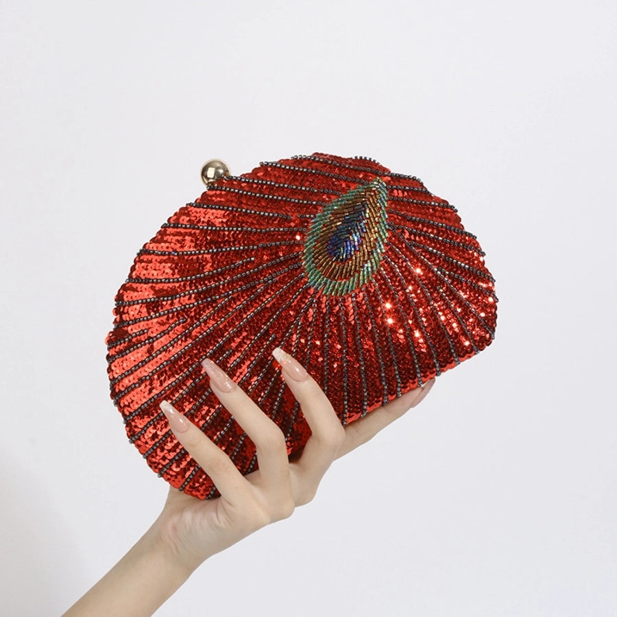 blue black gold metal feather beading sequins shell evening bags