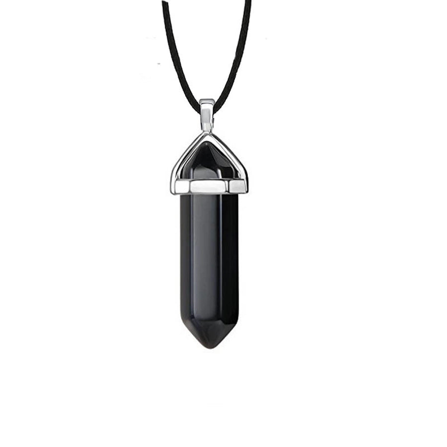 fashion hexagon prism natural stone leather rope pendant necklace 1 piece