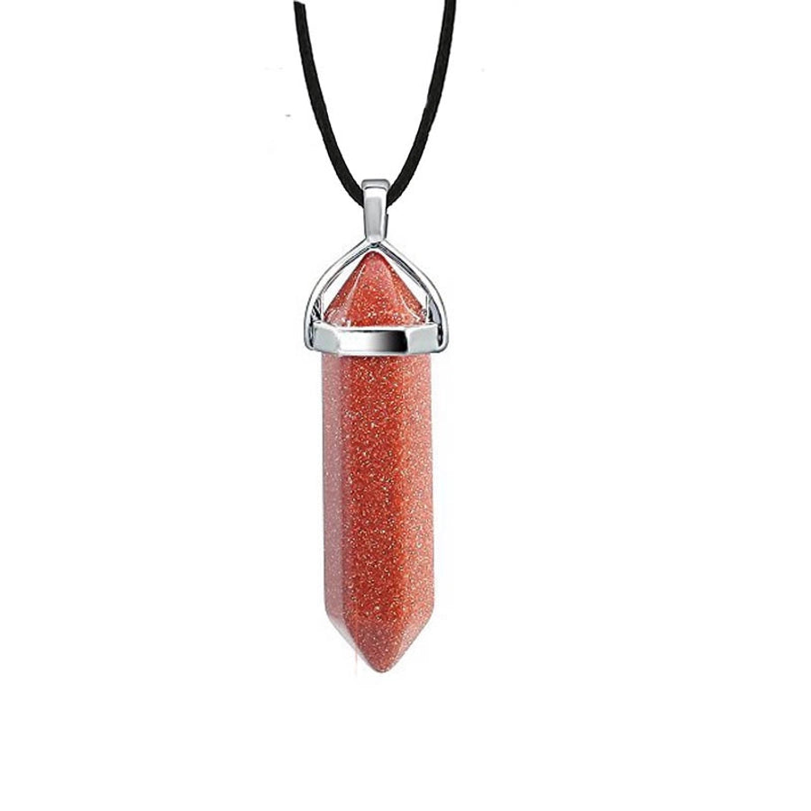 fashion hexagon prism natural stone leather rope pendant necklace 1 piece