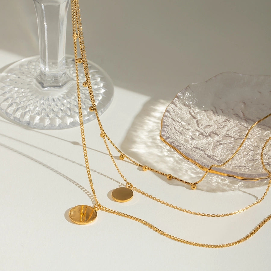 18K Gold Stainless Steel Ball round Steel Pendant Three-Layer Necklace 40/45/50 5cm