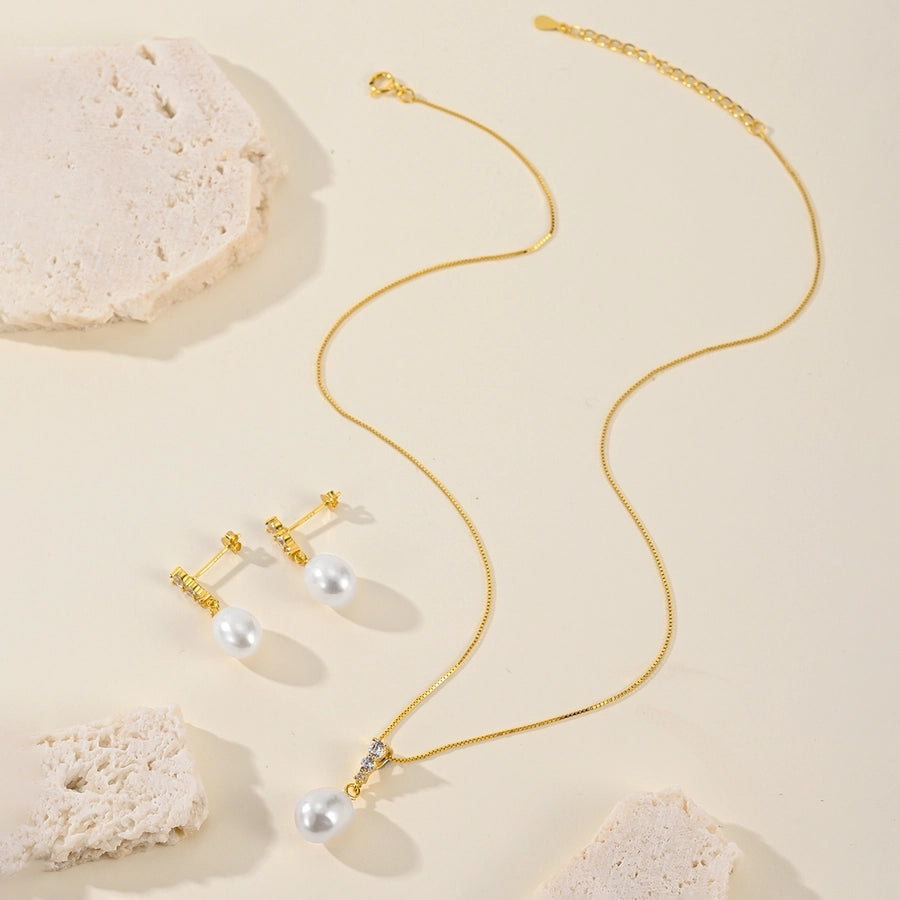 Elegant Pearl 14K Gold Plated,Freshwater Pearl, Sterling Silver Jewelry Set