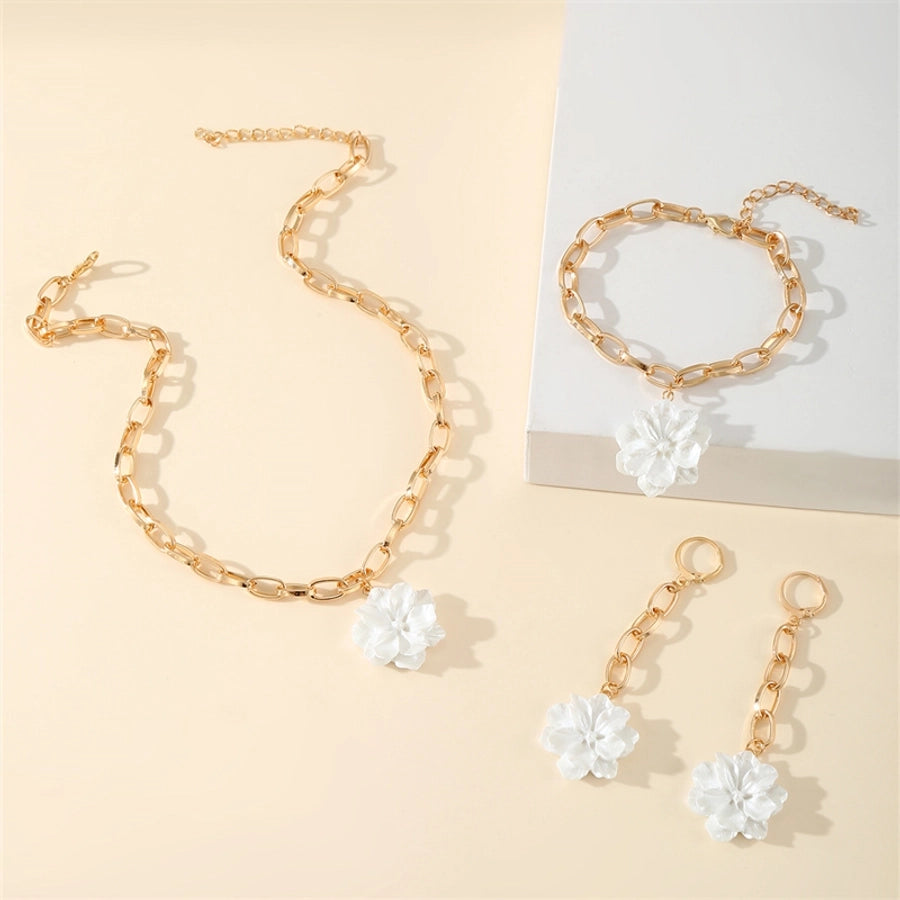 Y2K Elegant Streetwear Flower Alloy Plastic Women's Earrings Necklace Jewelry Set