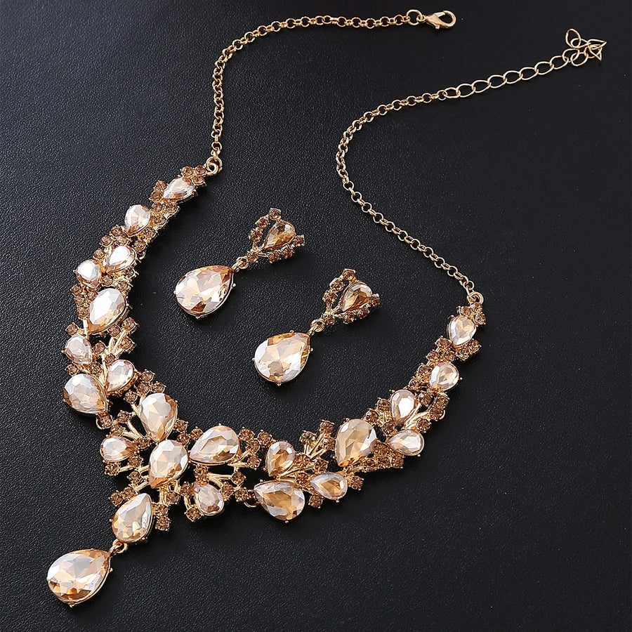 Elegant Water Droplets Alloy Inlay Zircon Women's Jewelry Set