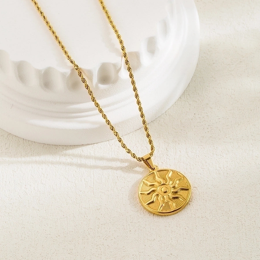 simple style classic style sun butterfly stainless steel plating 18k gold plated pendant necklace