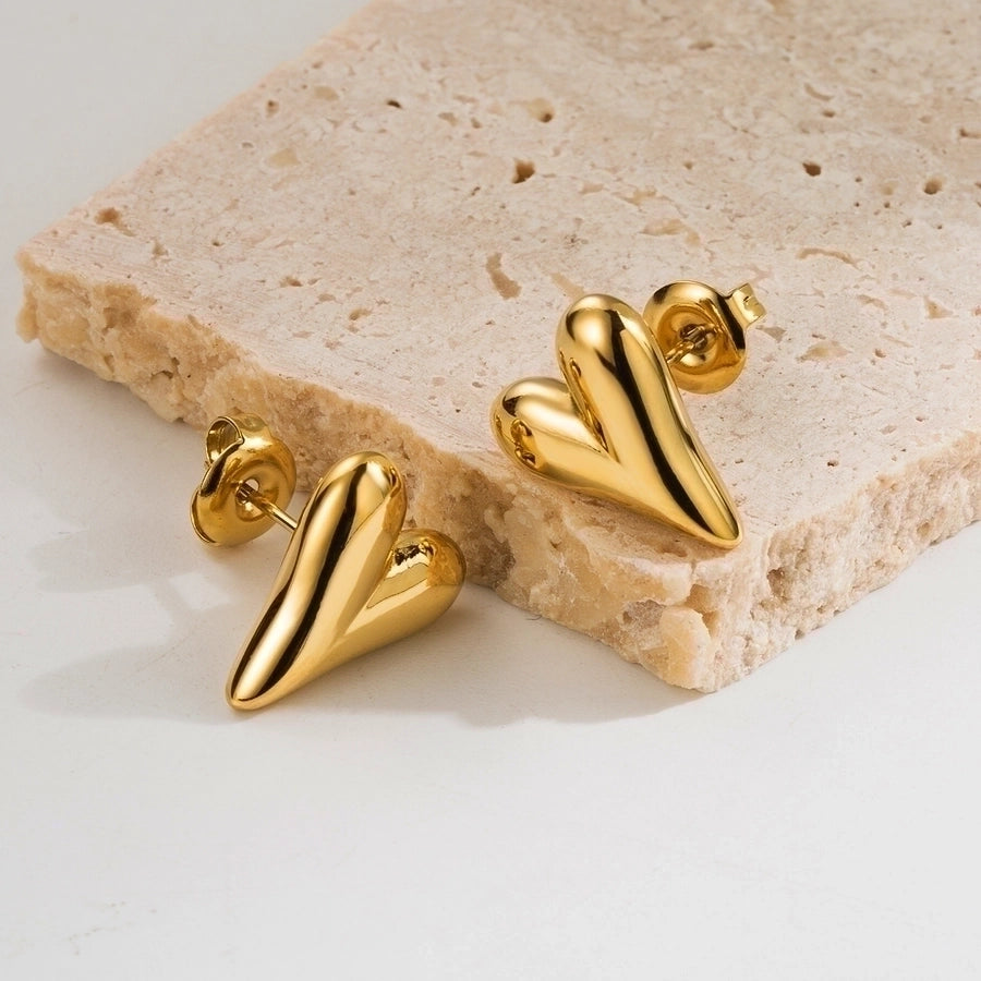 1 Pair Casual Simple Style Classic Style Heart Shape Plating Three-dimensional 304 Stainless Steel 14K Gold Plated Ear Studs