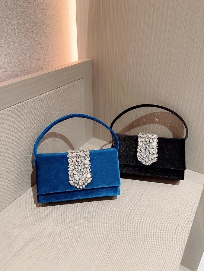 women's suede color block elegant classic style square buckle handbag evening bag