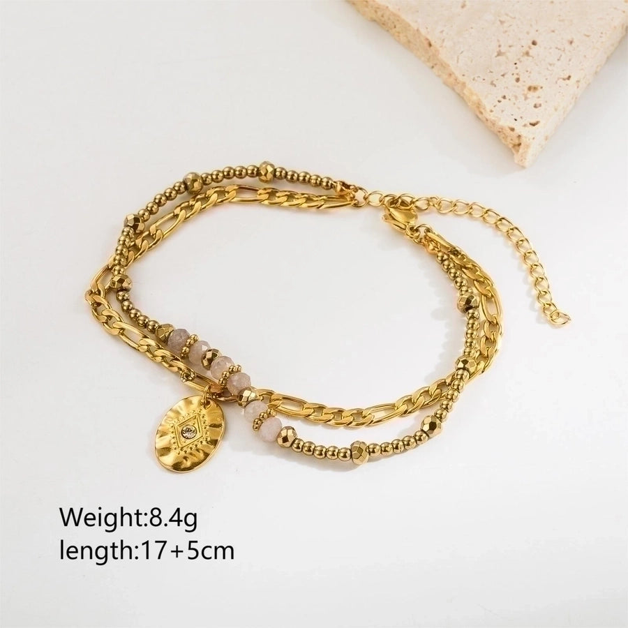 retro vacation heart shape eye stainless steel natural stone beaded plating inlay zircon 18k gold plated bracelets