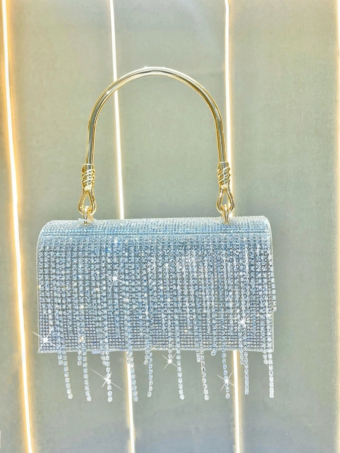 New   Retro Banquet Evening Dress Handbag Handbag Full Diamond Shiny Tassel Shoulder Crossbody Evening Bag