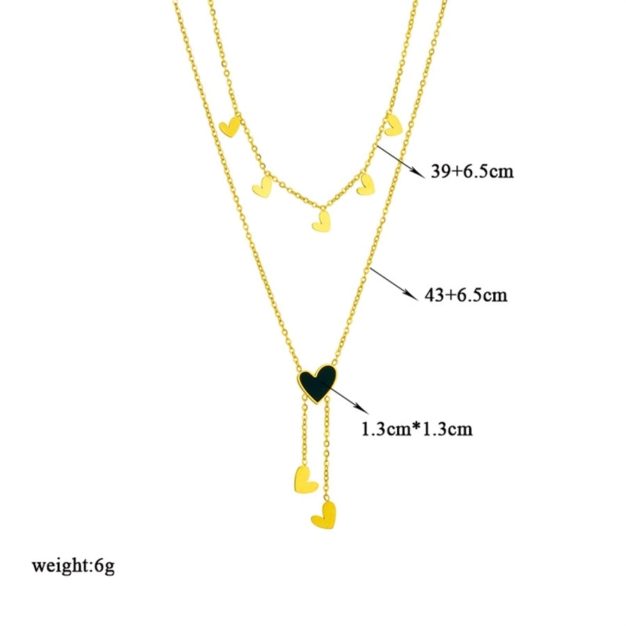 fashion heart shape titanium steel tassel layered necklaces 1 piece