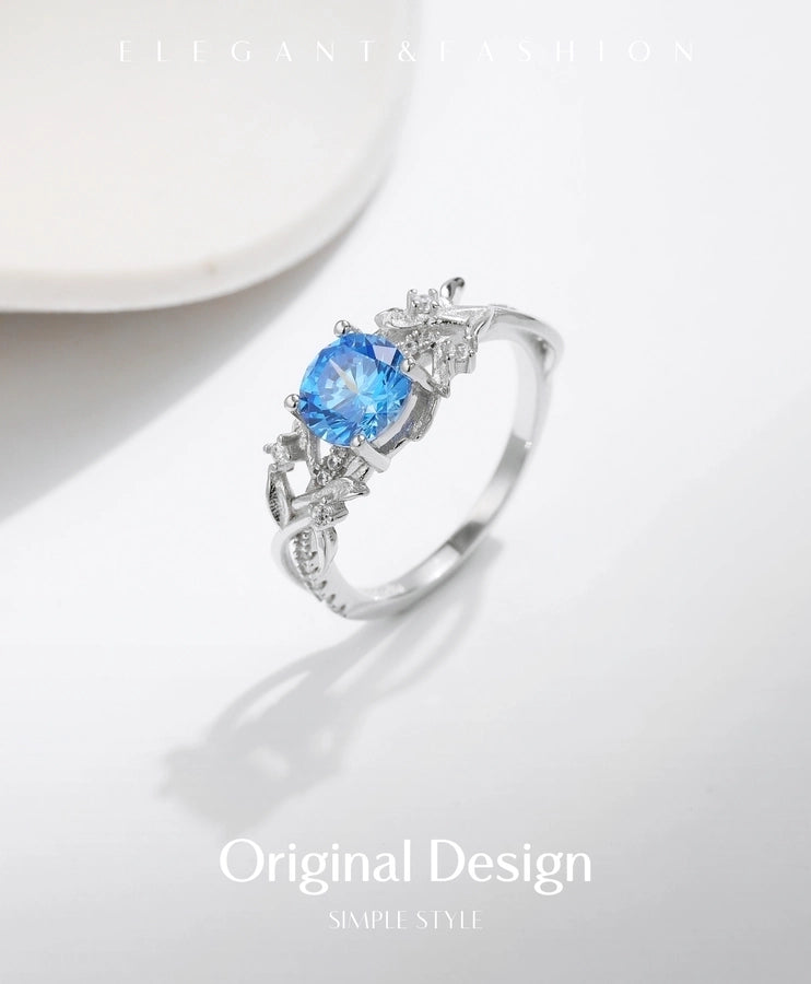 Sterling Silver Rhodium Plated Simple Style Shiny Inlay Round Zircon Rings