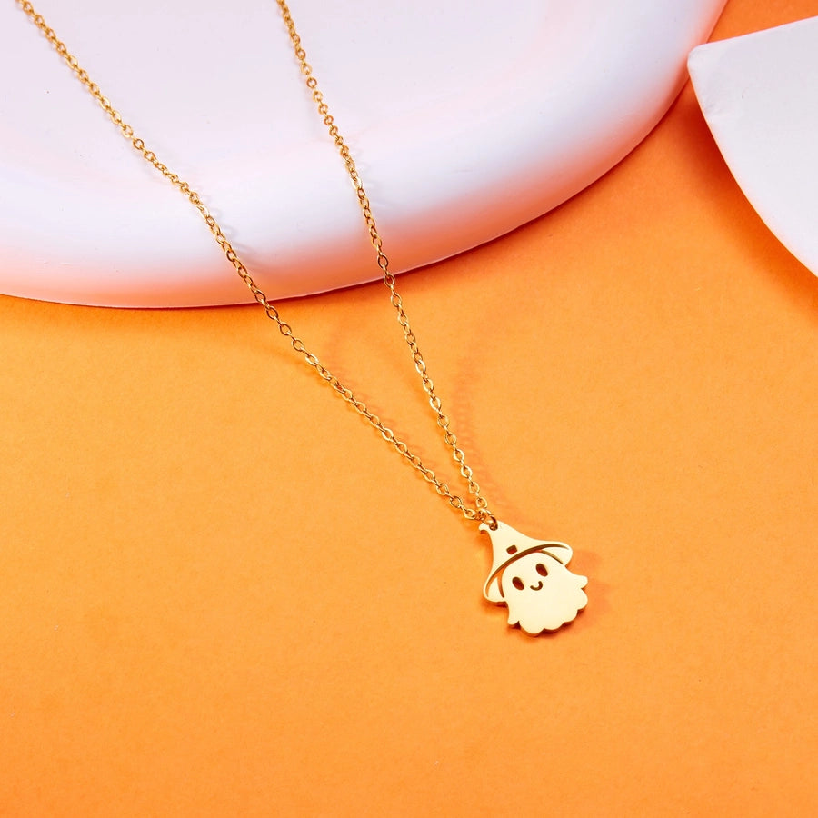 New Halloween Element Titanium Steel Necklace Pumpkin Head Ghost Ornament Fashion  Witch Design Sense Ornament Necklace
