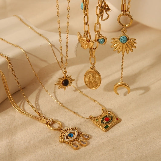Retro Style Stainless Steel 18K Gold Plating Devil's Eye Pendant Necklace