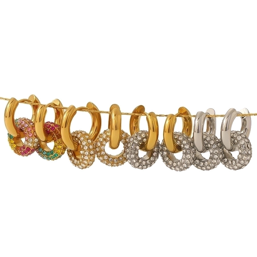 1 Pair Retro Circle Polishing Plating Inlay 304 Stainless Steel Zircon 18K Gold Plated Earrings