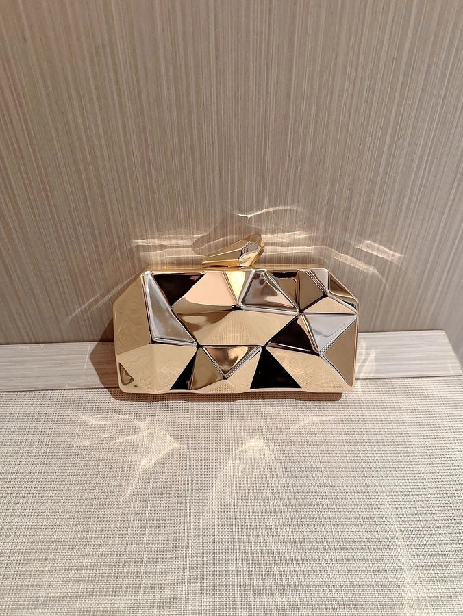 Gold Silver Alloy Solid Color Metal Button Evening Bags