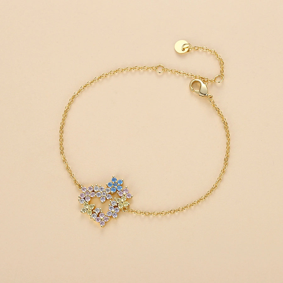 Colorful Crystals Heart Garland Necklace Bracelet Ear Studs Gold Plated Ornament Suit Women's Rhinestone Pearl Necklace Lovers Wild Collarbone Necklace Bracelet Bracelet Ear Studs Stud Earrings Suit