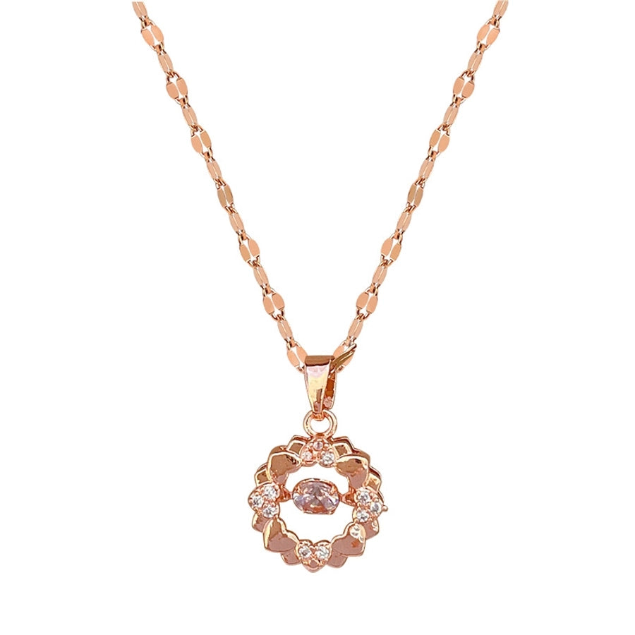 304 Stainless Steel Copper Inlay Heart Shape Rhinestones Pendant Necklace