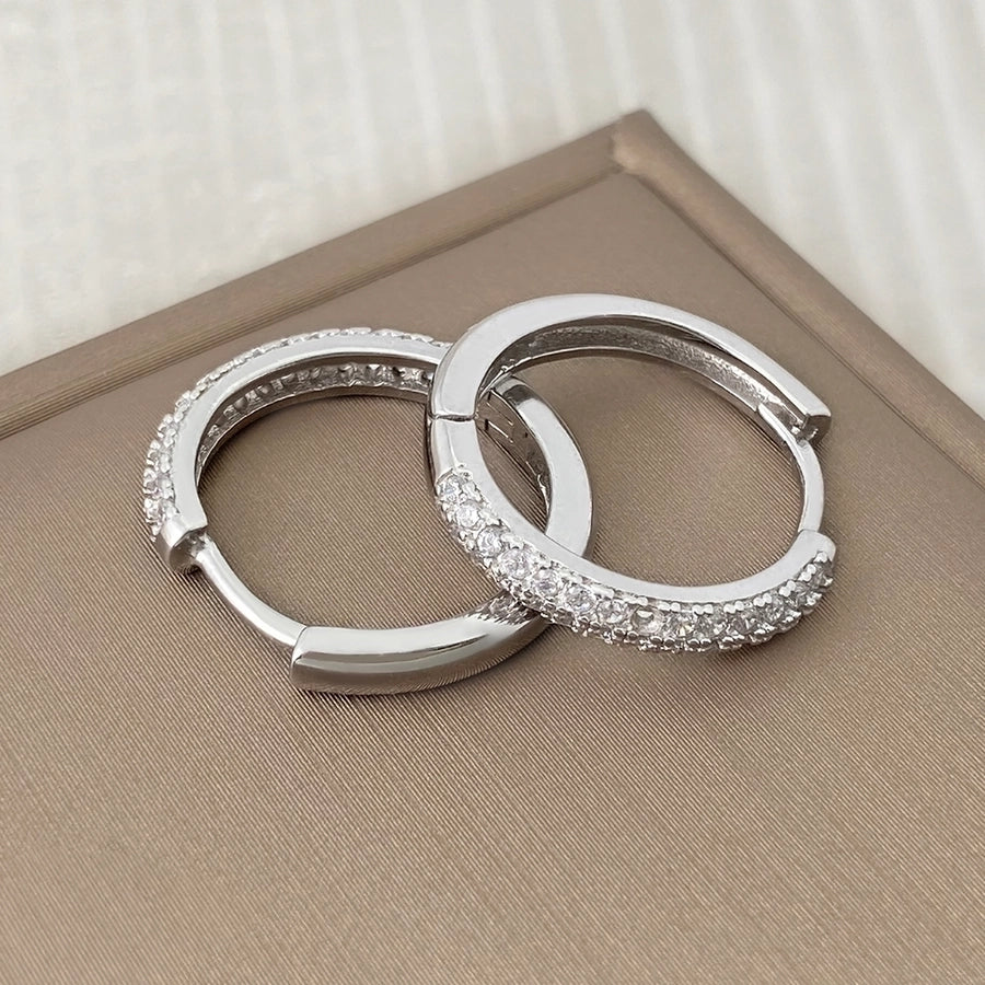 Foxi Gorgeous Style Full Zircon Inlaid 17mm925 Sterling Silver Material for Women Ear Ring